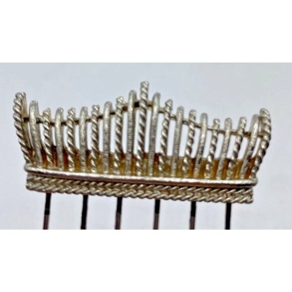 Vintage Crown Shape Hair Pin Pick Comb Glam Regency Collectible Silver Tone Updo - Picture 12 of 12